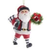 Kurt Adler Gingham Holiday Santa With Wreath Ornament -Christmas Decoration 013920A Gingham Holiday Santa With Wreath Ornament 54111.1654701413
