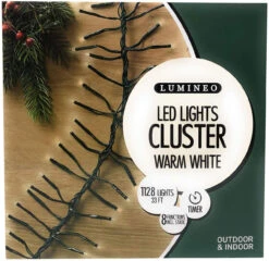 Lumineo 1128 LED Warm White Cluster Lights Green Wire