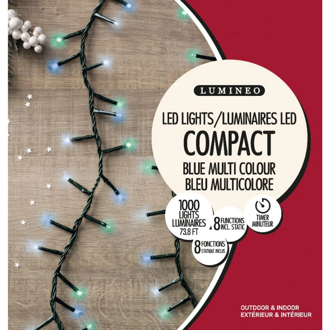 Lumineo 1000 LED Compact Blue Multi Color Lights On Green Wire