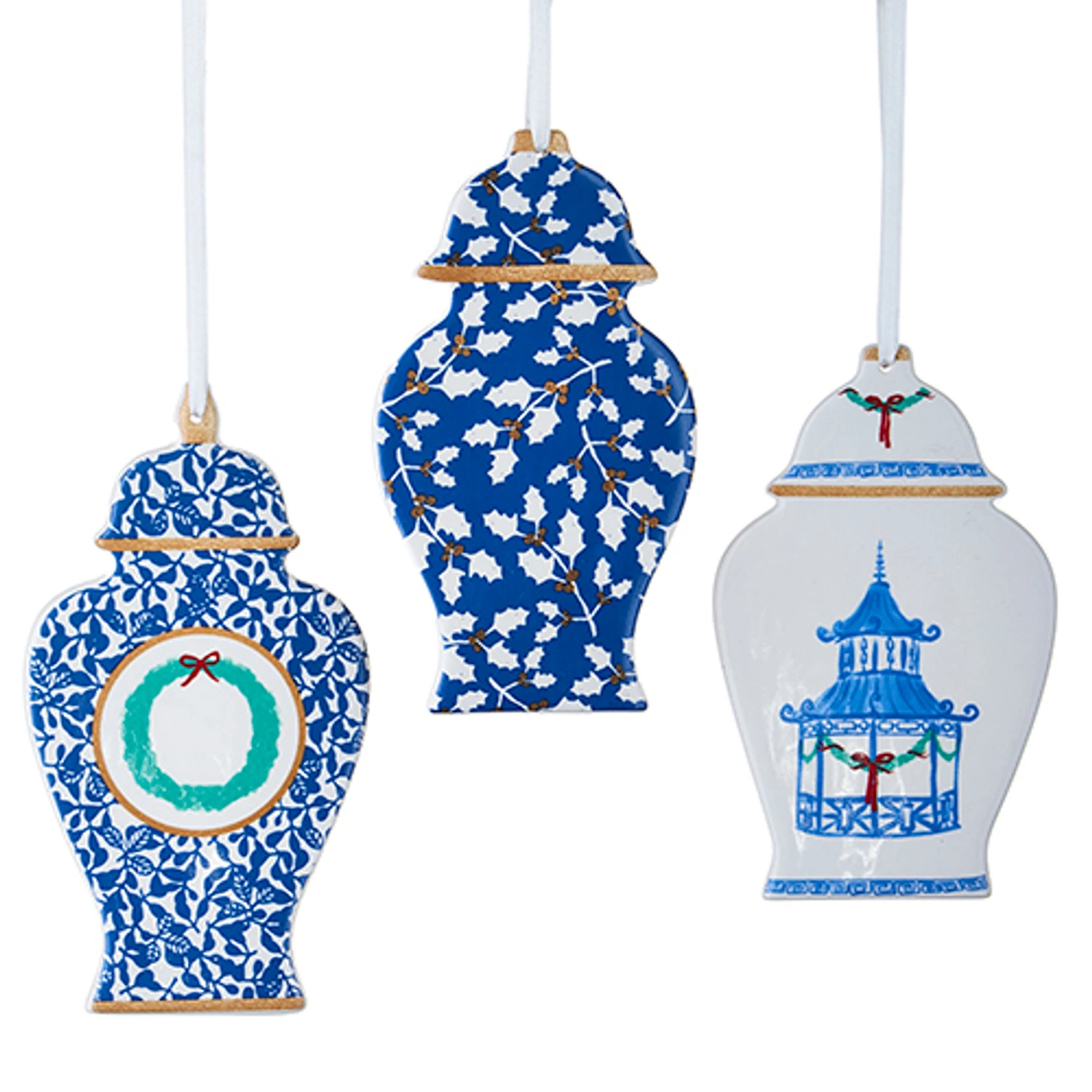 Raz 6" Set Of 3 Delft Ginger Jar Cut Out Christmas Ornament 4210273 4 Raz 6" Set Of 3 Delft Ginger Jar Cut Out Christmas Ornament 4210273 - Image 2