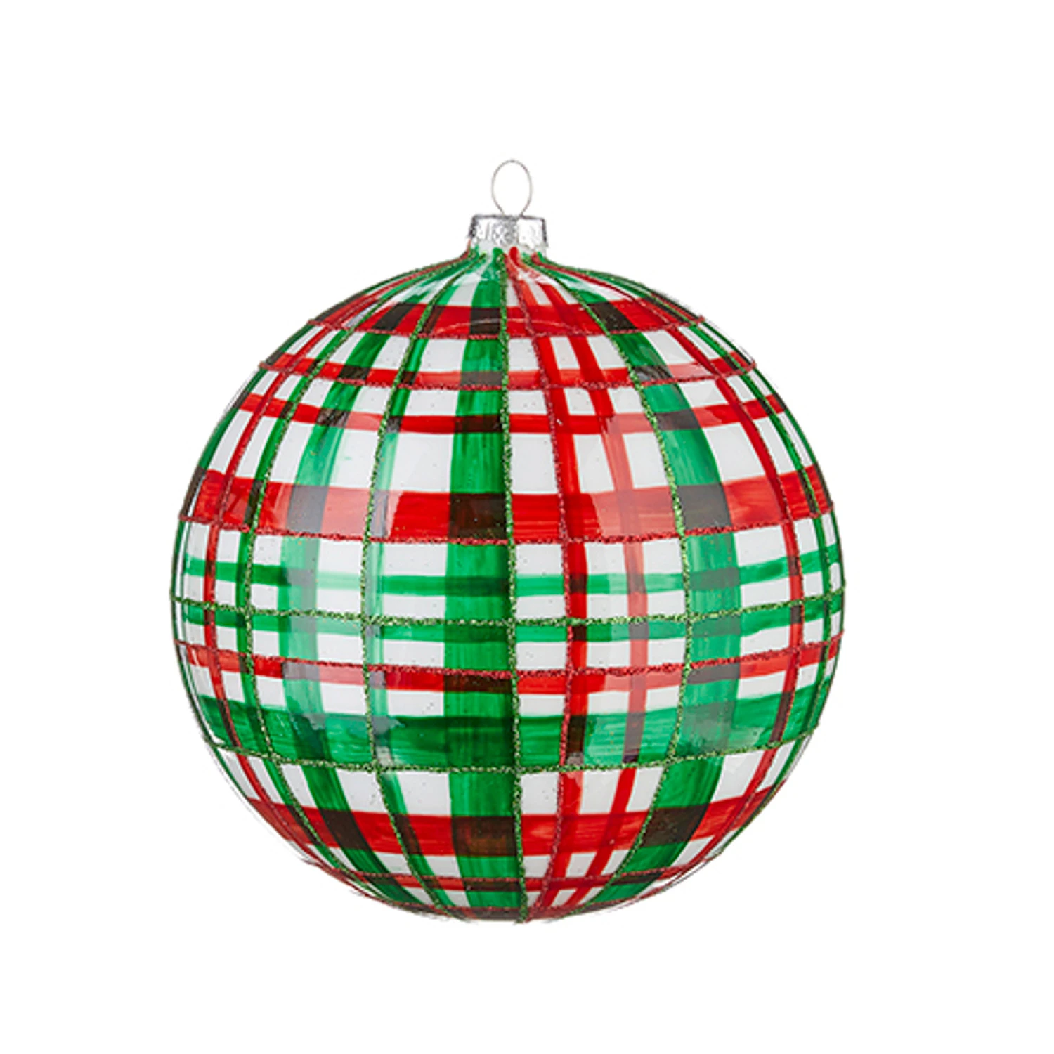 Raz 6" Large Green And Red Plaid Ball Glass Christmas Ornament 4224539 4 Raz 6" Large Green And Red Plaid Ball Glass Christmas Ornament 4224539 - Image 2
