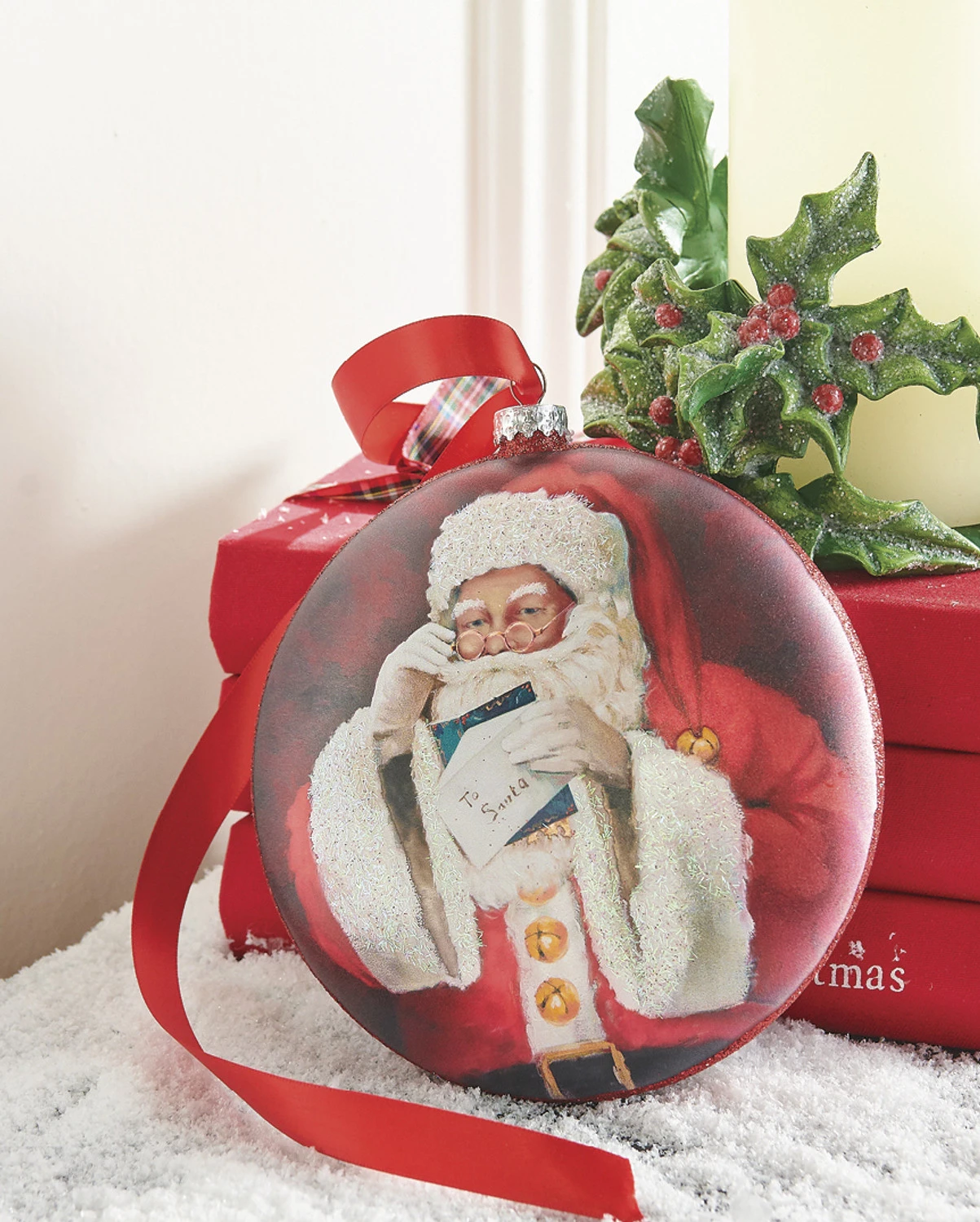 Raz 6" Santa Reading Letter Disc Glass Christmas Ornament 4252887 3 Raz 6" Santa Reading Letter Disc Glass Christmas Ornament 4252887