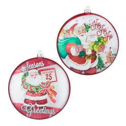 Raz 6.5" Season's Greetings Vintage Inspired Santa Disc Glass Christmas Ornament 4252889 -Christmas Decoration 4252889 02170.1657915062