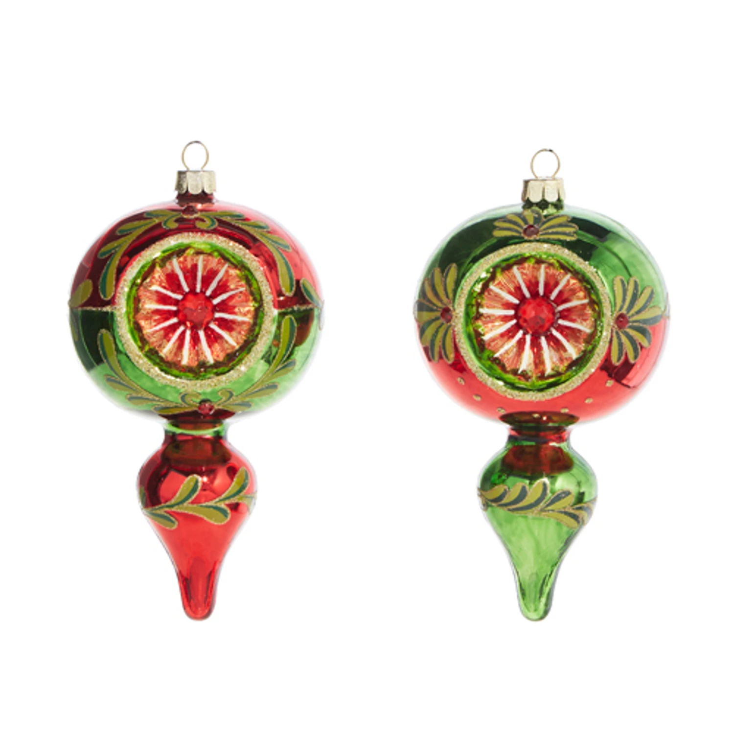 Raz 5" Green And Red Finial Reflector Glass Christmas Ornament 4320017 4 Raz 5" Green And Red Finial Reflector Glass Christmas Ornament 4320017 - Image 2