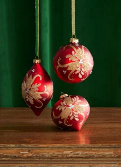 Raz 4" Red And Gold Holly Glass Christmas Ornament 4322839
