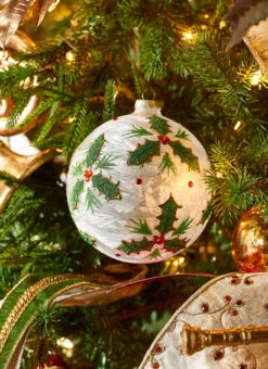 Raz 5" Holly Leaf Glass Ball Christmas Ornament 4322867