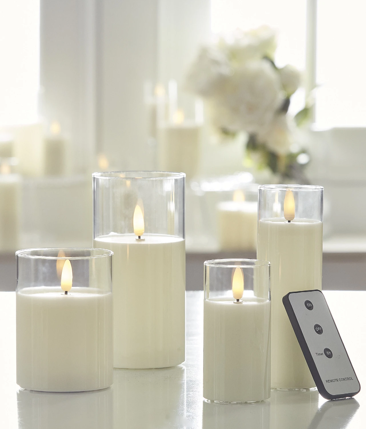 Uyuni Moving Flame Clear Glass Ivory Pillar Battery Candle 3 Uyuni Moving Flame Clear Glass Ivory Pillar Battery Candle