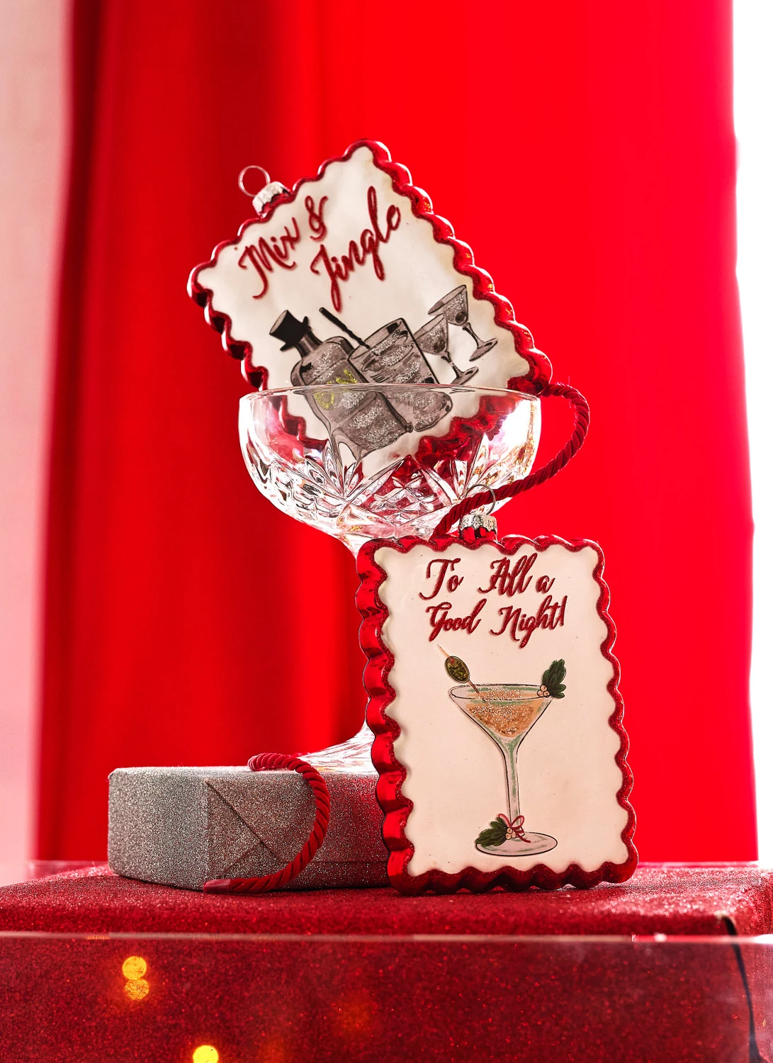 Raz 5" Holiday Cocktails Scalloped Edge Glass Christmas Ornament 4324575 3 Raz 5" Holiday Cocktails Scalloped Edge Glass Christmas Ornament 4324575