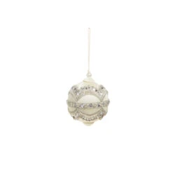 Raz 4" Silver Or Ivory Jewel And Wrapped Thread Ball Christmas Ornament 4327325 -Christmas Decoration 4327325b 40051.1685026686