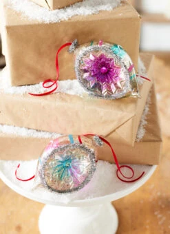 Raz 5.5" Vintage Blue, Purple And Pink Striped Reflector Glass Ornament 4352881