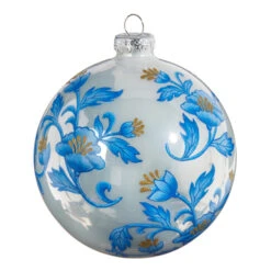 Raz 5" Vintage Blue Floral Delft Ball Glass Christmas Ornament 4352895 -Christmas Decoration 4352895 1 72043.1691008779