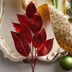Raz 34.5" Red Metallic Leaf Christmas Tree Spray F4310301