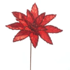 Raz 26" Red Tinsel Edge Poinsettia Stem Christmas Tree Accessory F4322742 -Christmas Decoration F4322742 25923.1686749384