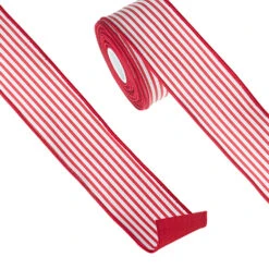 Raz 2.5" Red And White Striped Wired Christmas Ribbon R4271811