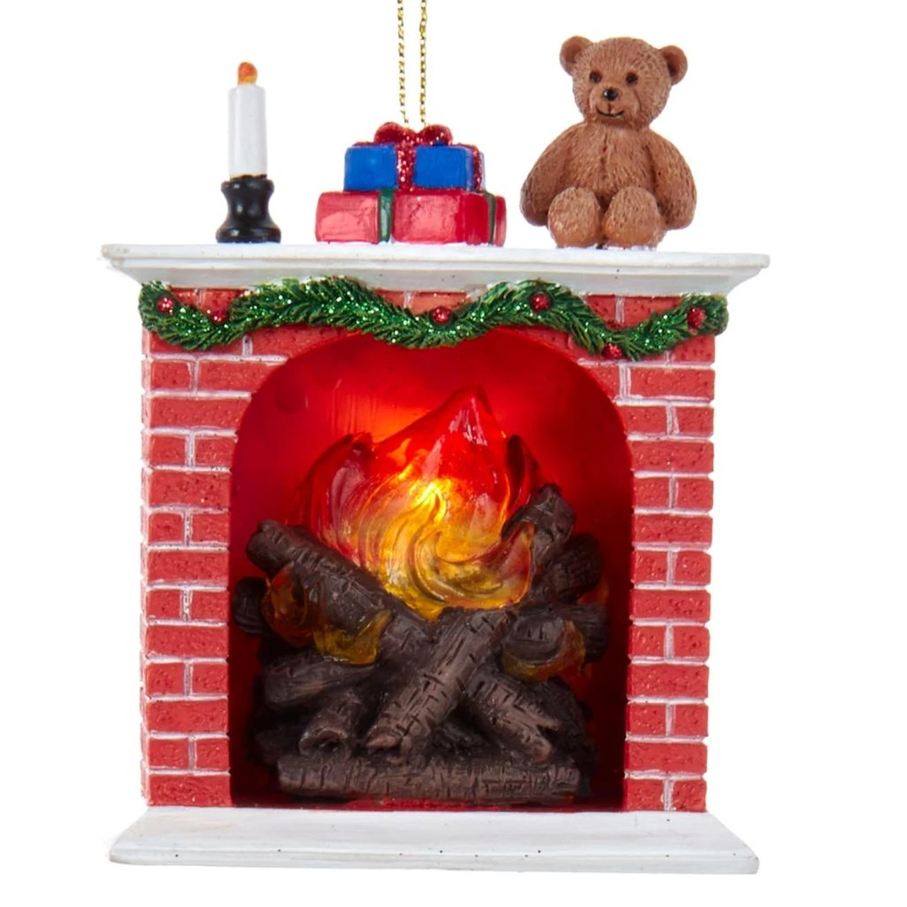 Kurt Adler Red Brick Fireplace With Light Ornament 3 Kurt Adler Red Brick Fireplace With Light Ornament