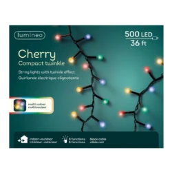 Lumineo 500 LED Color Cherry Compact Twinkle Lights Black Wire