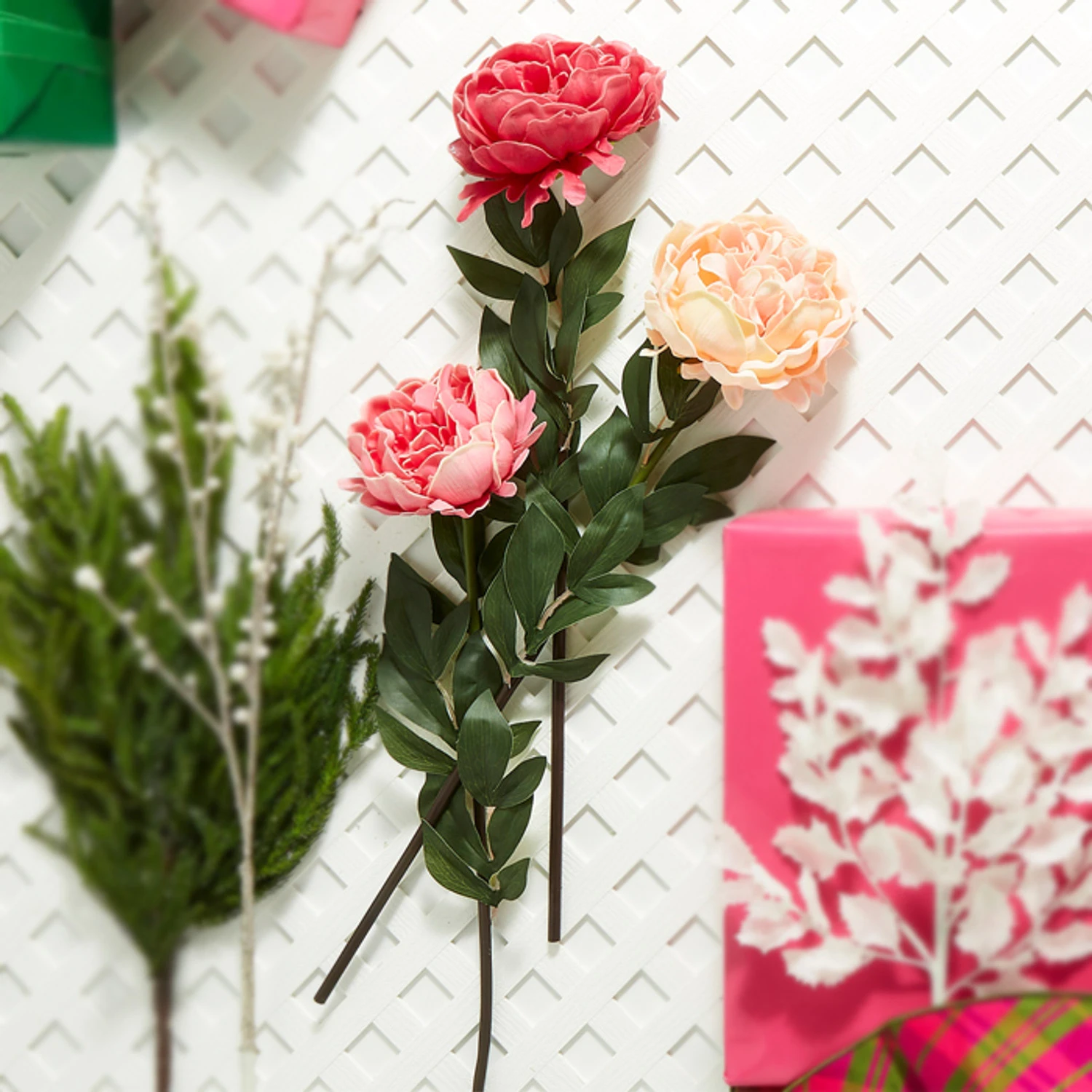 Raz 25" Real Touch Peony Stem Christmas Pick XF4002107 3 Raz 25" Real Touch Peony Stem Christmas Pick XF4002107