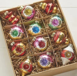 Raz Box Of 12 3.25" Bright Vintage Glass Christmas Ornaments 4120894