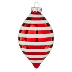 Raz 4" Red And White Striped Glass Christmas Ornaments 4120871 -Christmas Decoration api6rqk9x 42337.1646091987