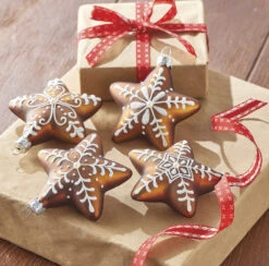 Raz 3.25" Set Of 4 Gingerbread Star Cookie Glass Christmas Ornament 4122849
