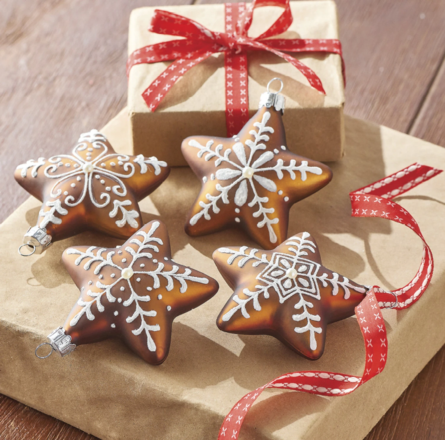 Raz 3.25" Set Of 4 Gingerbread Star Cookie Glass Christmas Ornament 4122849 3 Raz 3.25" Set Of 4 Gingerbread Star Cookie Glass Christmas Ornament 4122849