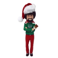 Kurt Adler 5" Bob Ross With Santa Hat Christmas Ornament BO1191