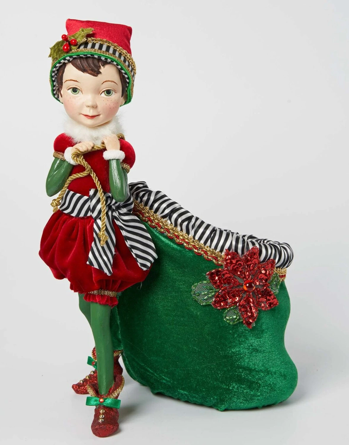 Katherine's Collection 12.5" Merry And Bright Elf With Bag Christmas Decorations 28-128276 3 Katherine's Collection 12.5" Merry And Bright Elf With Bag Christmas Decorations 28-128276