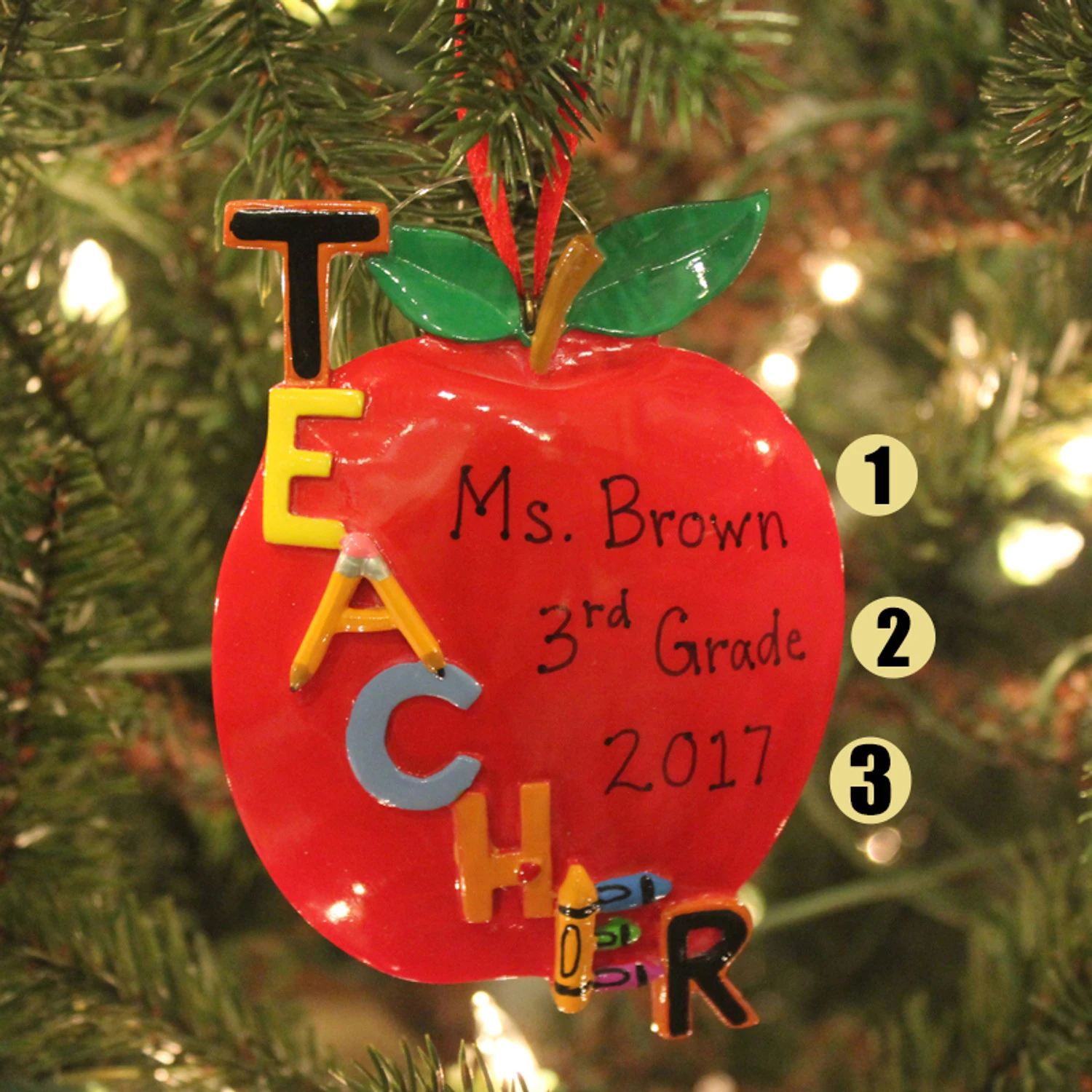 Kurt Adler 5" Teacher's Apple Personalized Christmas Ornament C6559 3 Kurt Adler 5" Teacher's Apple Personalized Christmas Ornament C6559