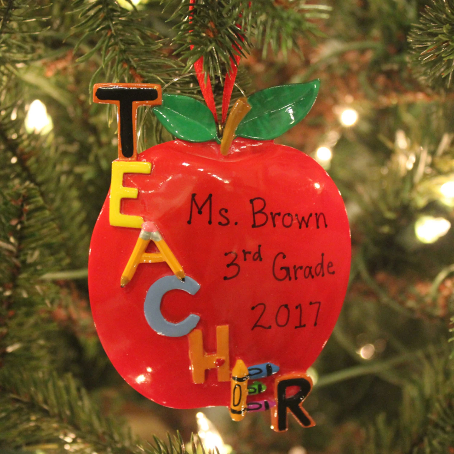 Kurt Adler 5" Teacher's Apple Personalized Christmas Ornament C6559 4 Kurt Adler 5" Teacher's Apple Personalized Christmas Ornament C6559 - Image 2