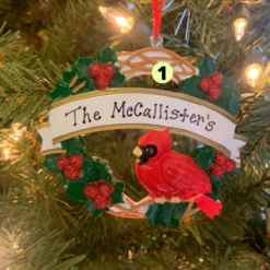 Cardinal With Wreath Personalized Christmas Ornament OR1905