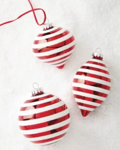 Raz 4" Red And White Striped Glass Christmas Ornaments 4120871