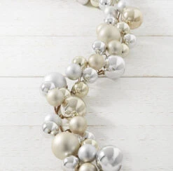 Raz 4' Champagne And Silver Ball Christmas Garland G4116150