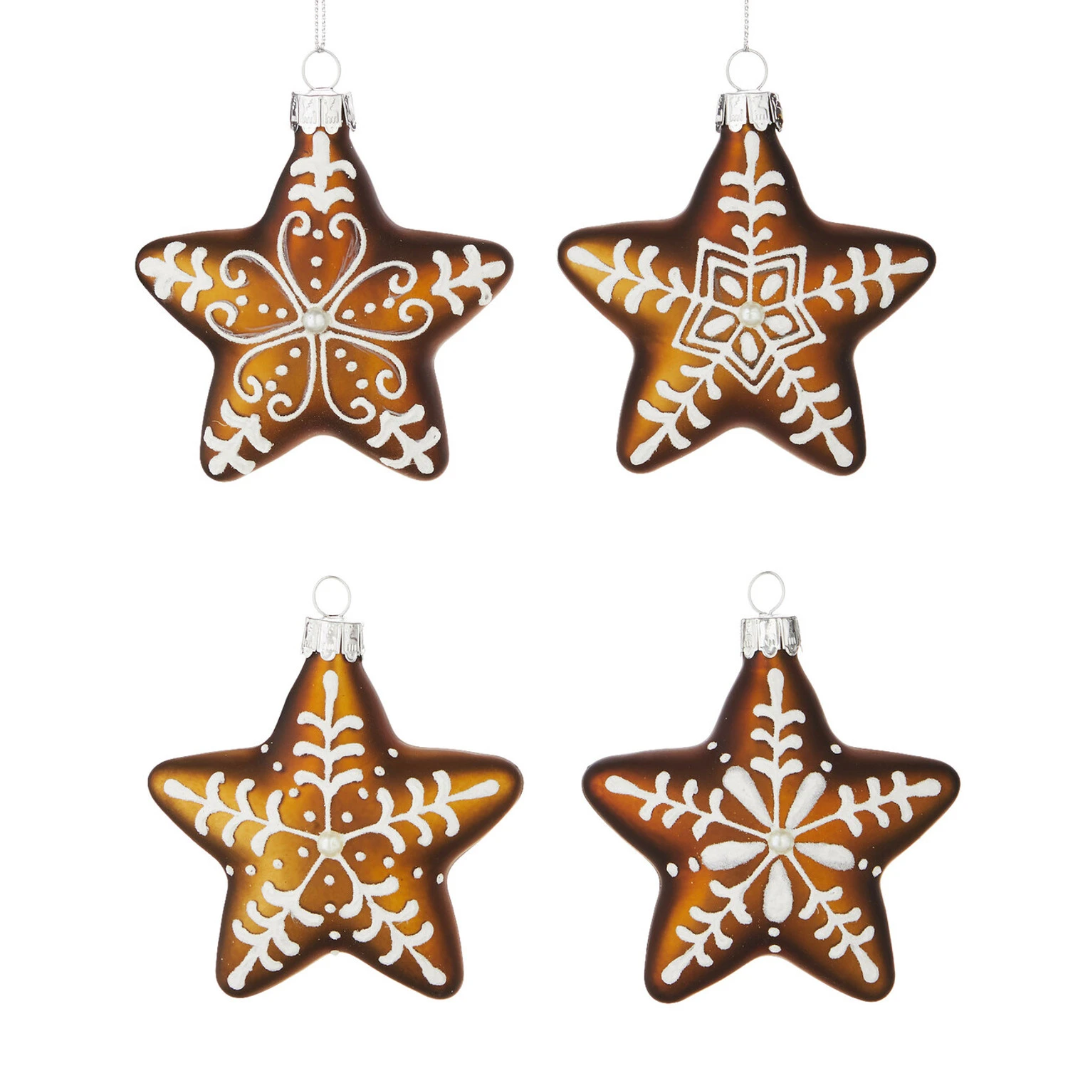 Raz 3.25" Set Of 4 Gingerbread Star Cookie Glass Christmas Ornament 4122849 4 Raz 3.25" Set Of 4 Gingerbread Star Cookie Glass Christmas Ornament 4122849 - Image 2