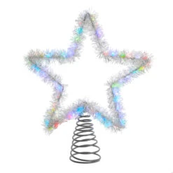 Kurt Adler 12.2" LED Lighted Silver Tinsel Star Christmas Tree Topper AD1022RGB -Christmas Decoration apitbysg5 09804.1646091912