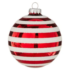 Raz 4" Red And White Striped Glass Christmas Ornaments 4120871 -Christmas Decoration apithfbyx 24383.1646091989