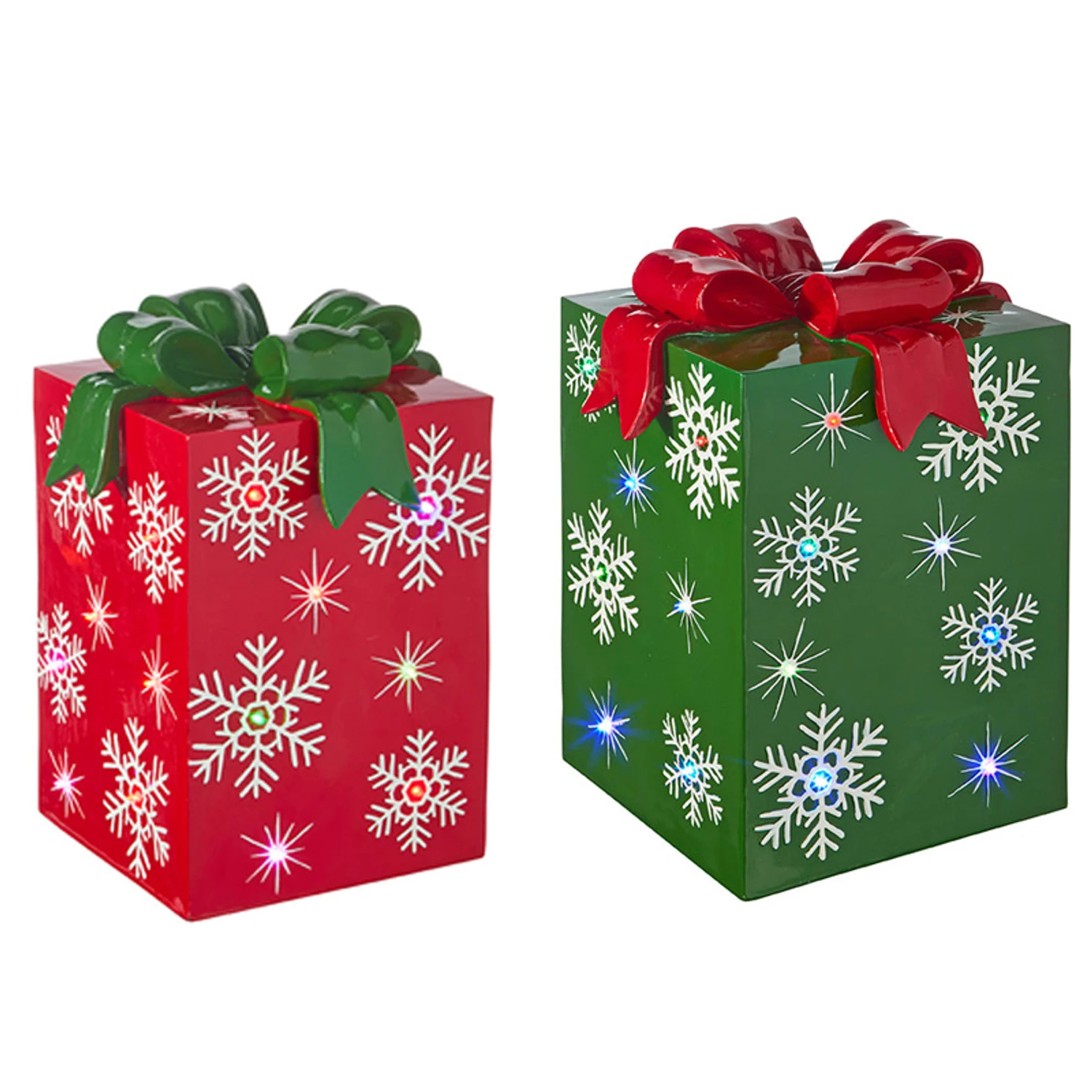 Raz 14.25" Or 21" Lighted LED Red Or Green Present Christmas Decorations 4 Raz 14.25" Or 21" Lighted LED Red Or Green Present Christmas Decorations - Image 2