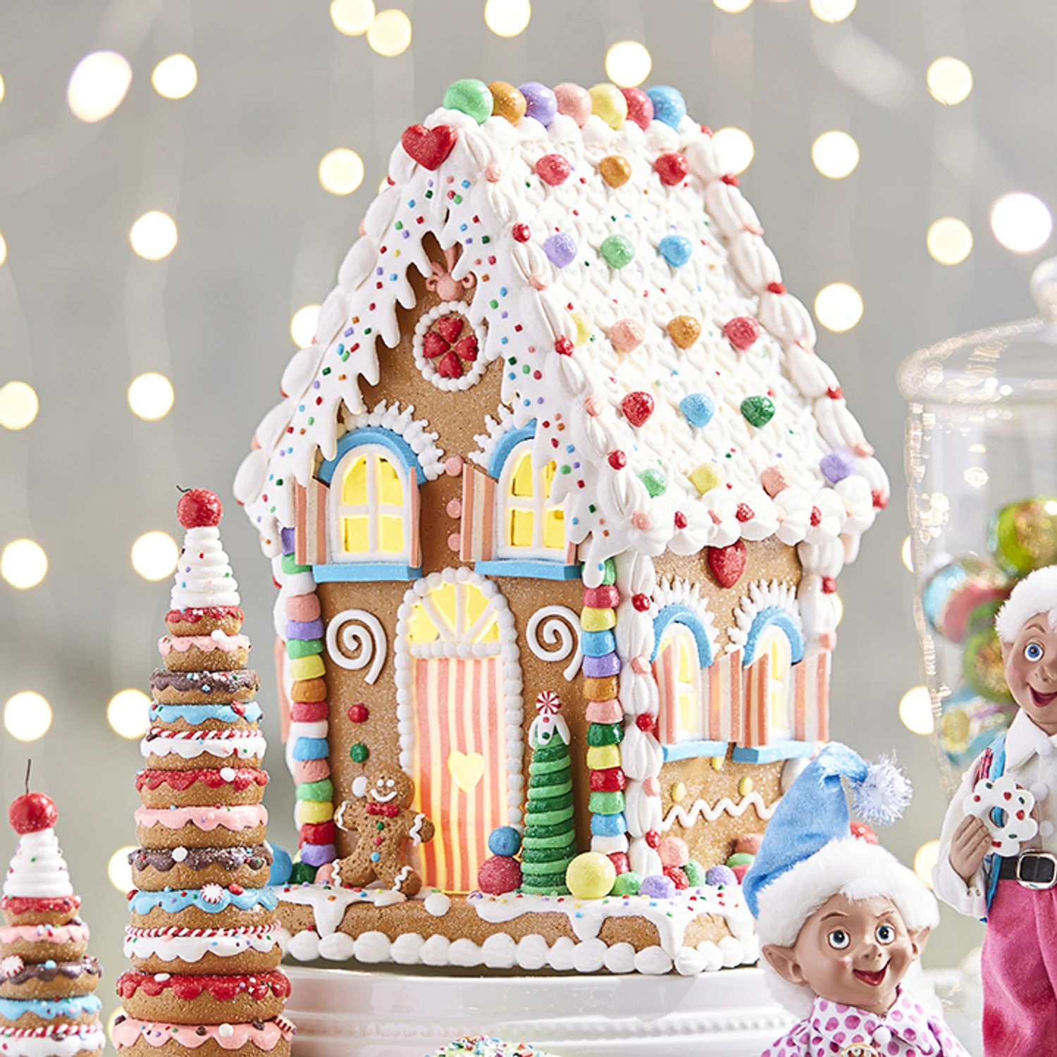 Raz 14" LED Lighted Claydough Pastel Colored Gingerbread House Christmas Figure 3919187 3 Raz 14" LED Lighted Claydough Pastel Colored Gingerbread House Christmas Figure 3919187