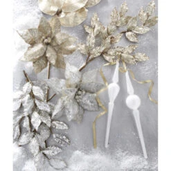 Raz 29" Champagne Or Silver Glittered Leaf Christmas Tree Spray