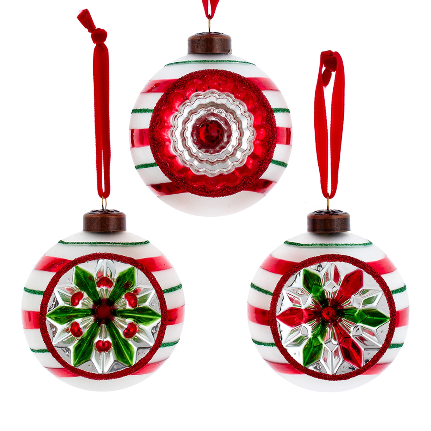 Kurt Adler 3" The Early Years Glass Reflector Vintage Inspired Christmas Ornament Set GG1500 3 Kurt Adler 3" The Early Years Glass Reflector Vintage Inspired Christmas Ornament Set GG1500